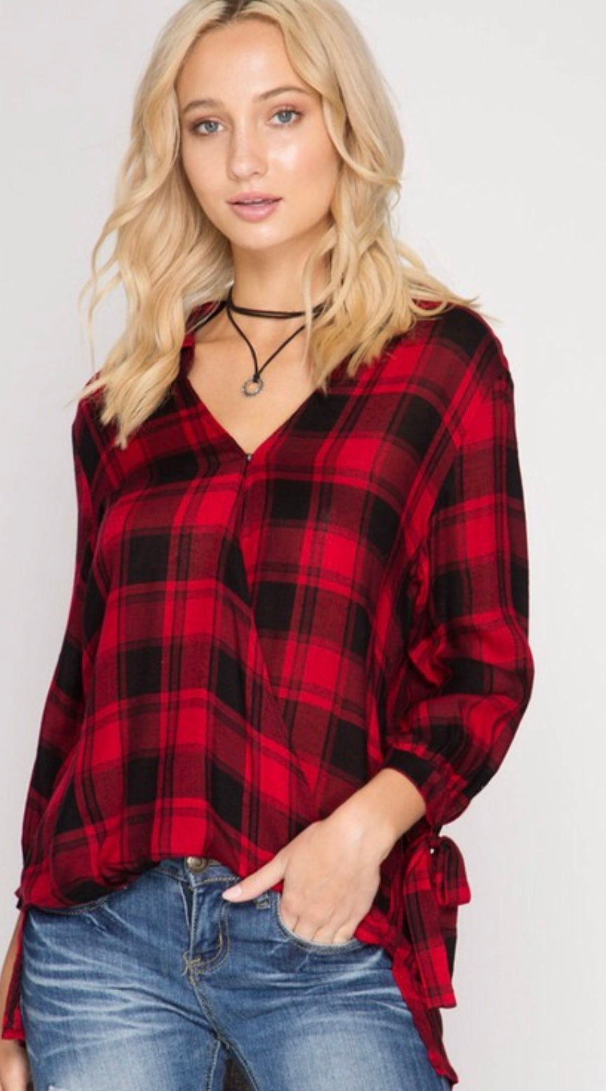 Red and Black Plaid Flannel Top