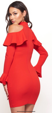Red Cold Shoulder Ruffle Sleeve Dress