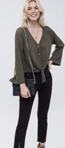 Olive Knit Button Down Sweater